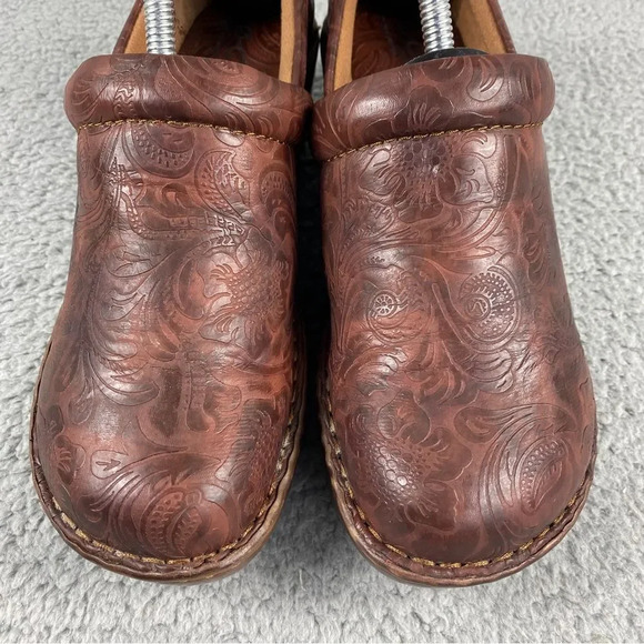 BOC BORN O Concept Womens 8.5 W Clogs Tooled Leather Floral Prints Shoes Brown - Picture 11 of 15